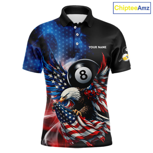 US Flag Eagle Pool 8 Ball & 9 Ball Men's Billiard Shirt Custom Freedom Patriotic Billiard Attire NYN2548