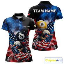 Load image into Gallery viewer, US Flag Eagle Pool 8 Ball &amp; 9 Ball Women's Billiard Shirt Custom Freedom Patriotic Billiard Attire NYN2548