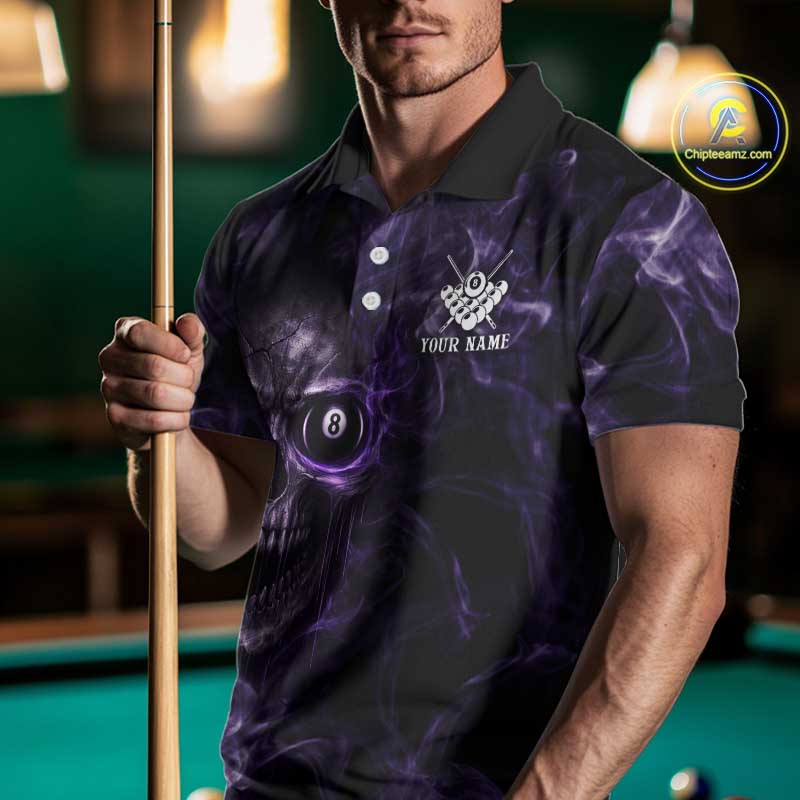Purple Grim Reaper Billiard Shirts For Men Custom Smoke Skull Flame League Billiard Jerseys NYN2919