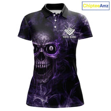 Load image into Gallery viewer, Purple Grim Reaper Billiard Shirts For Women Custom Smoke Skull Flame League Billiard Jerseys NYN2919
