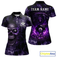 Load image into Gallery viewer, Purple Grim Reaper Billiard Shirts For Women Custom Smoke Skull Flame League Billiard Jerseys NYN2919