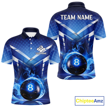 Personalized Blue & Silver Billiard 3D Shirts For Men Ball 8 Flame Billiard Jerseys For Gifts NYN2923