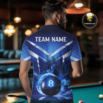 Personalized Blue & Silver Billiard 3D Shirts For Men Ball 8 Flame Billiard Jerseys For Gifts NYN2923