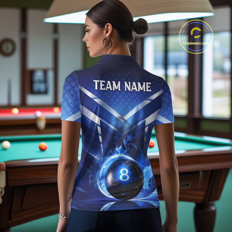 Personalized Blue & Silver Billiard 3D Shirts For Women Ball 8 Flame Billiard Jerseys For Gifts NYN2923