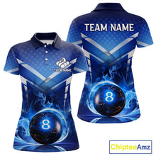 Load image into Gallery viewer, Personalized Blue &amp; Silver Billiard 3D Shirts For Women Ball 8 Flame Billiard Jerseys For Gifts NYN2923