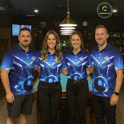 Personalized Blue & Silver Billiard 3D Shirts For Women Ball 8 Flame Billiard Jerseys For Gifts NYN2923