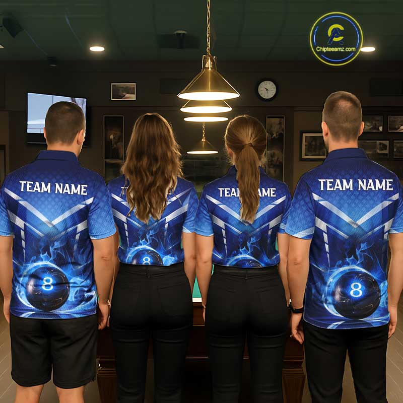 Personalized Blue & Silver Billiard 3D Shirts For Women Ball 8 Flame Billiard Jerseys For Gifts NYN2923