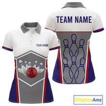Load image into Gallery viewer, Red, Blue And Gray Bowling Pin Jerseys For Women Custom Bowling Polo 1/4-Zip Shirt, Gift For Bowlers NYN3125