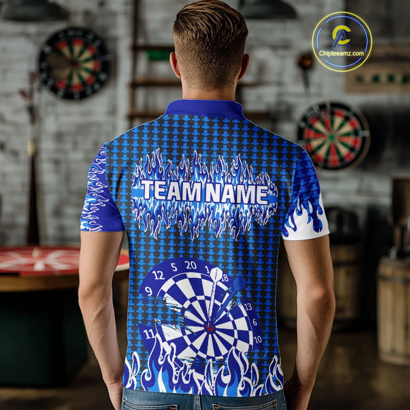 Blue Flames Dart Shirt For Men Dartboard Design - Custom Team & Player Name NYN0345