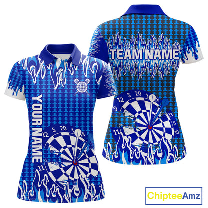 Blue Flames Dart Shirt For Women Dartboard Design - Custom Team & Player Name NYN0345