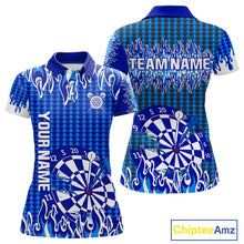 Load image into Gallery viewer, Blue Flames Dart Shirt For Women Dartboard Design - Custom Team &amp; Player Name NYN0345