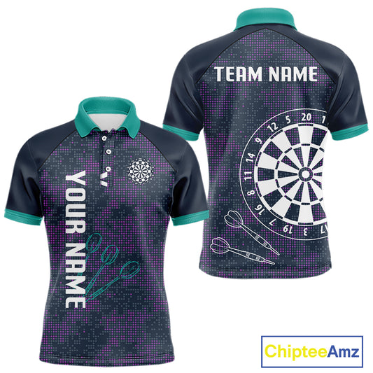 Purple Darts Shirt For Men With Dartboard And Arrows - Custom Team & Player Name NYN0343