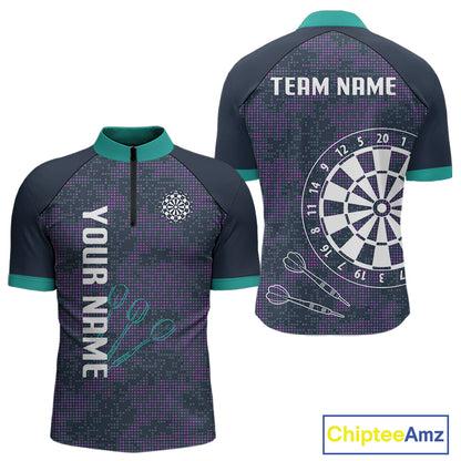 Purple Darts Shirt For Men With Dartboard And Arrows - Custom Team & Player Name NYN0343