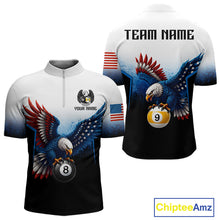 Load image into Gallery viewer, Grunge blue eagle 8 ball 9 ball billiard 1/4-zip shirt for men patriotic team apparel