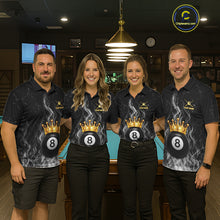 Load image into Gallery viewer, Personalized Gold Crown 8 Ball Women Billiard Pool Shirts Custom Fire Flame Billiard Jersey | White NYN3310