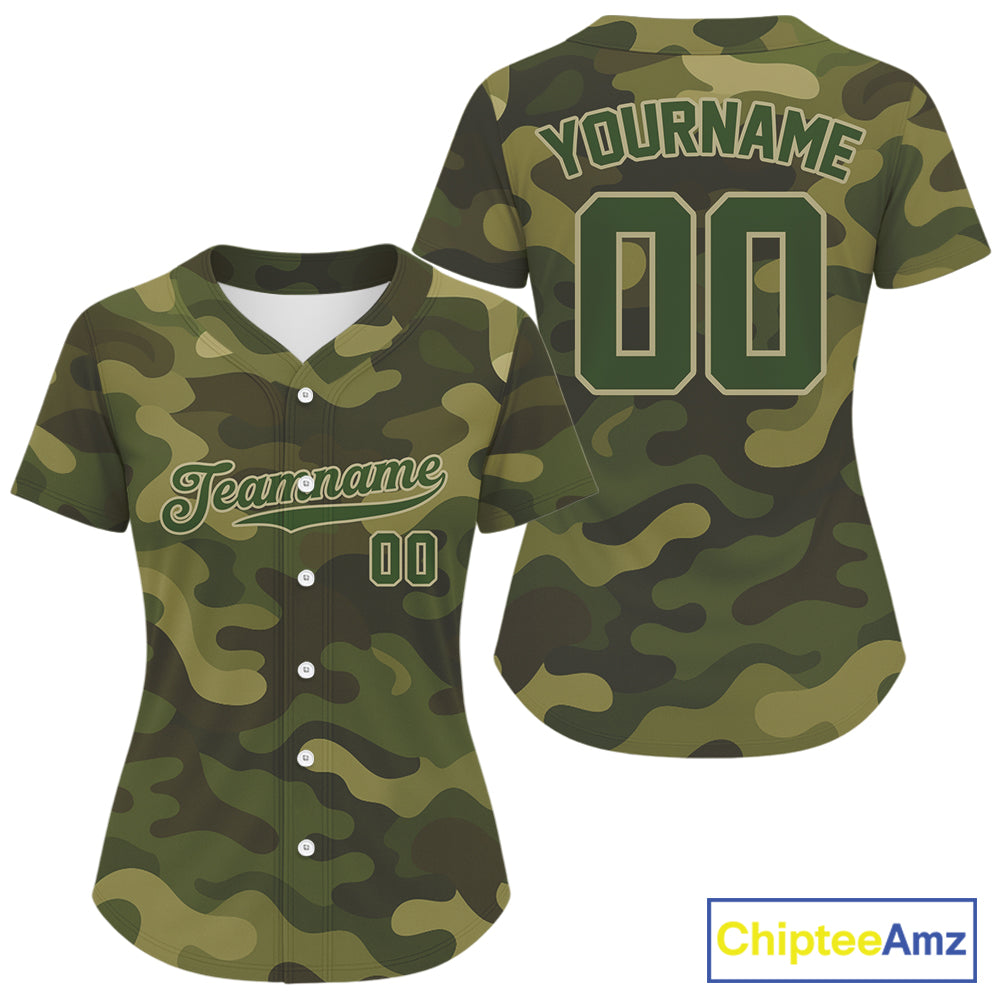 Personalized Military Green Baseball Jerseys Custom Camouflage Baseball Jersey For Women NYN1187