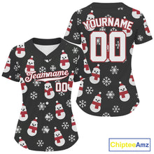 Load image into Gallery viewer, Custom Black And White Snowflake Christmas Women Baseball Jerseys Xmas Baseball Shirt NYN1191