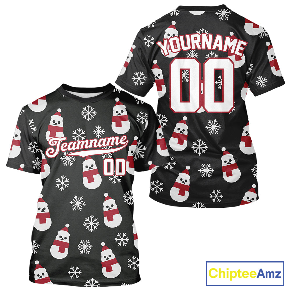 Custom Black And White Snowflake Christmas Men Baseball T-Shirt Xmas Baseball Shirt NYN1191