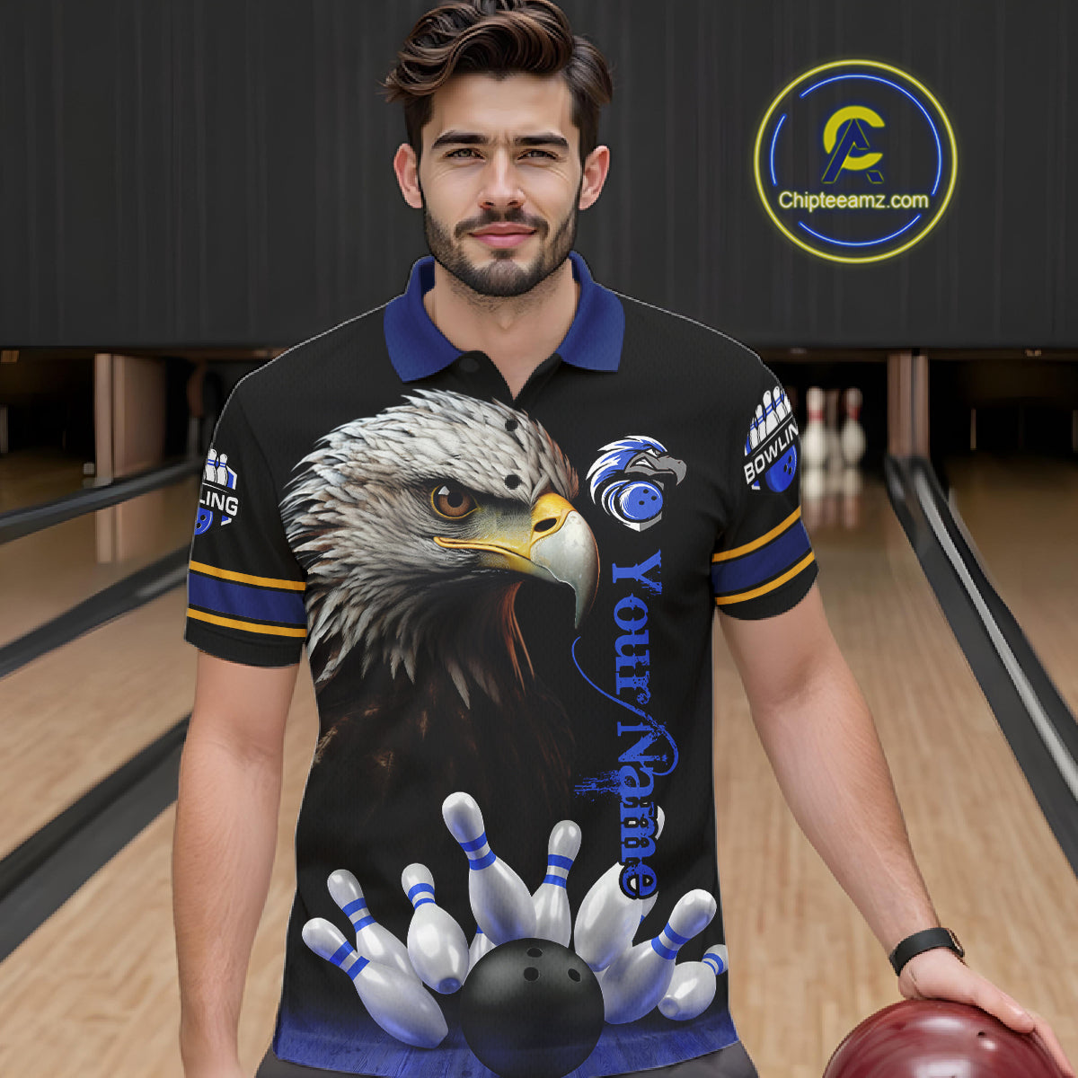 Eagle Bowling Polo Quarter-Zip Shirts For Men Custom Bowling League Shirt Bowling Team Jerseys NYN4196