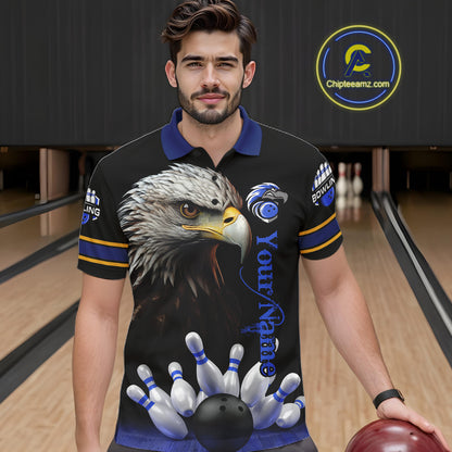 Eagle Bowling Polo Quarter-Zip Shirts For Men Custom Bowling League Shirt Bowling Team Jerseys NYN4196