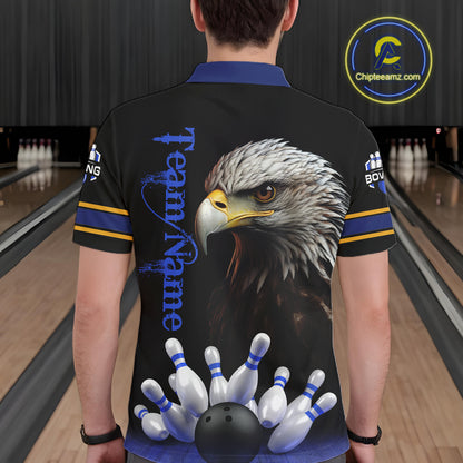 Eagle Bowling Polo Quarter-Zip Shirts For Men Custom Bowling League Shirt Bowling Team Jerseys NYN4196