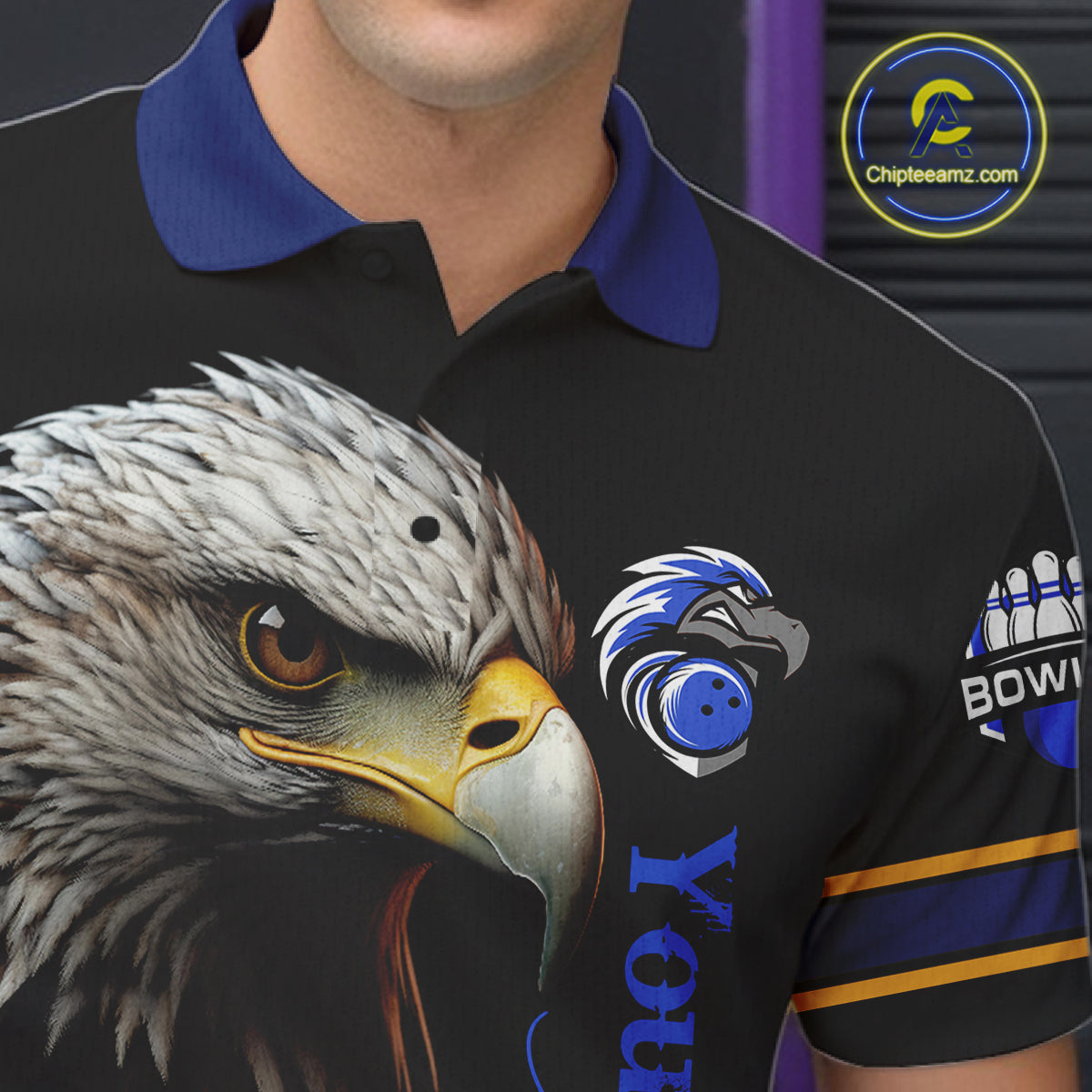 Eagle Bowling Polo Quarter-Zip Shirts For Men Custom Bowling League Shirt Bowling Team Jerseys NYN4196