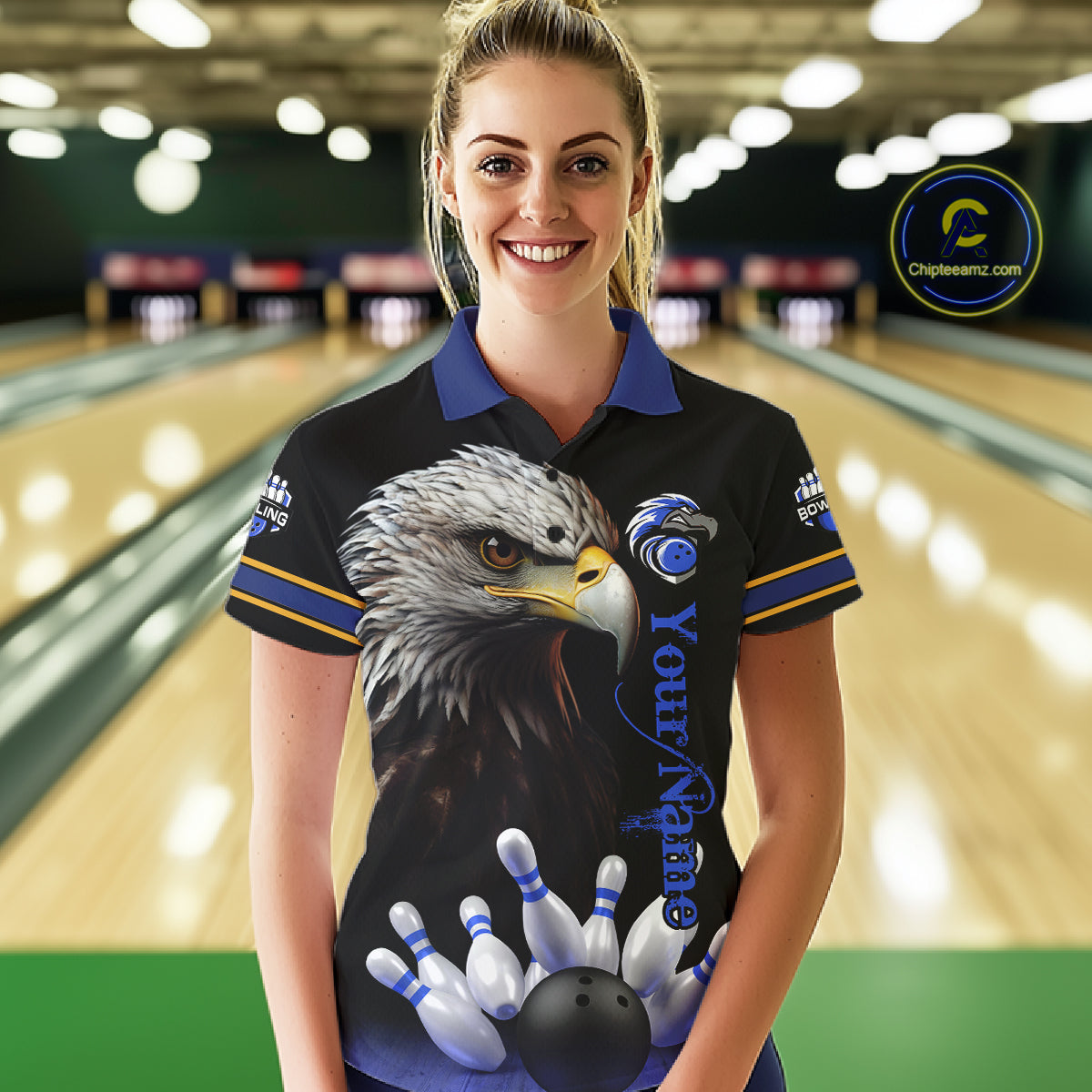 Eagle Bowling Polo Quarter-Zip Shirts For Women Custom Bowling League Shirt Bowling Team Jerseys NYN4196