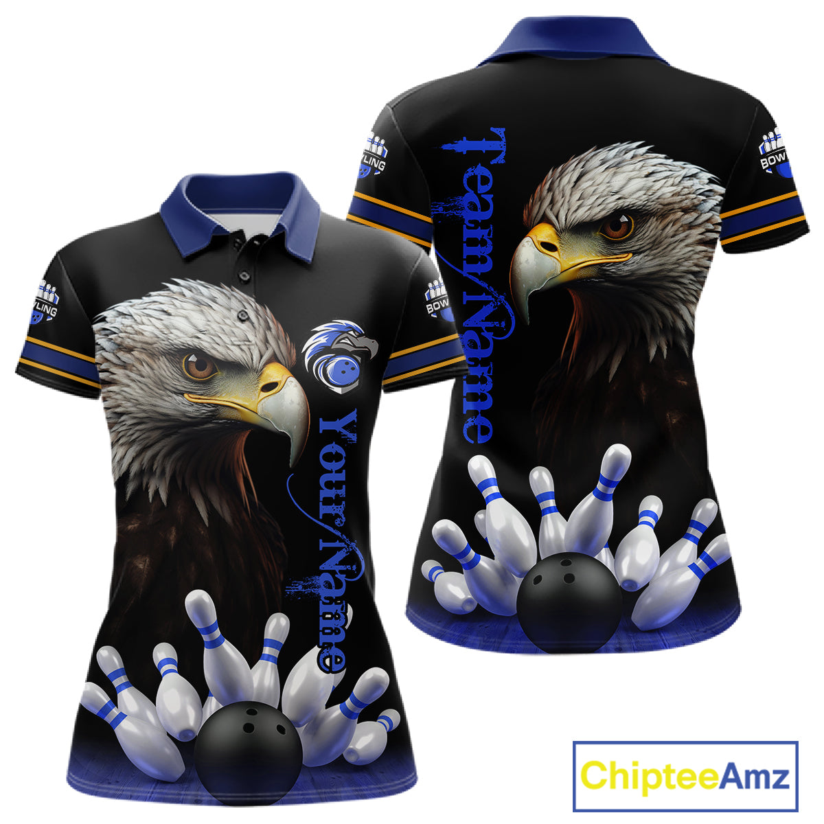 Eagle Bowling Polo Quarter-Zip Shirts For Women Custom Bowling League Shirt Bowling Team Jerseys NYN4196