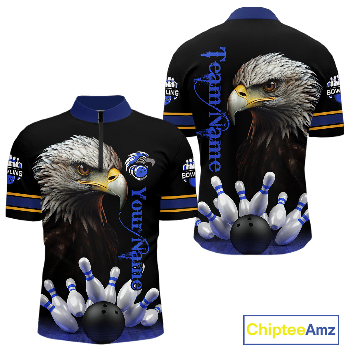 Eagle Bowling Polo Quarter-Zip Shirts For Men Custom Bowling League Shirt Bowling Team Jerseys NYN4196