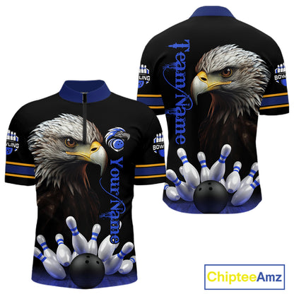 Eagle Bowling Polo Quarter-Zip Shirts For Men Custom Bowling League Shirt Bowling Team Jerseys NYN4196