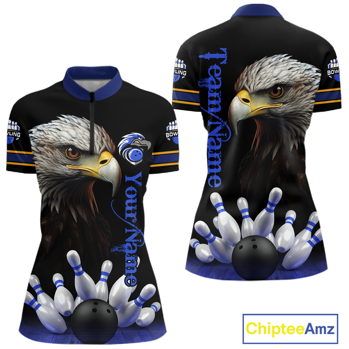 Eagle Bowling Polo Quarter-Zip Shirts For Women Custom Bowling League Shirt Bowling Team Jerseys NYN4196