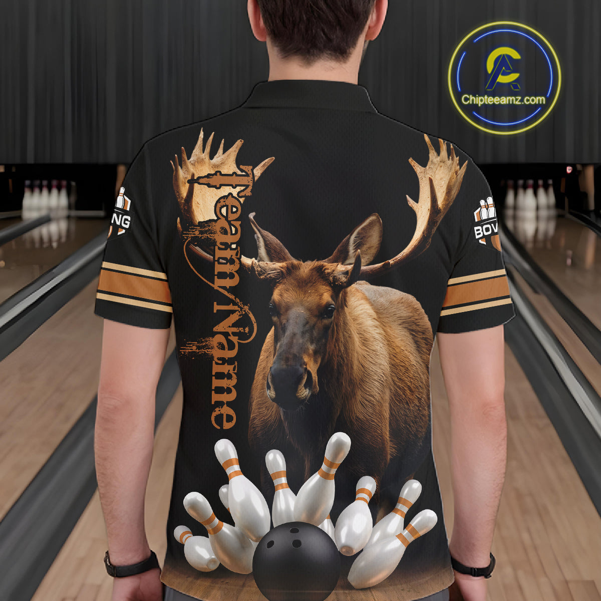 Moose Bowling Polo Quarter-Zip Shirts For Men Custom Bowling League Shirt Bowling Team Jerseys NYN4197