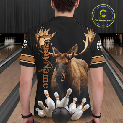 Moose Bowling Polo Quarter-Zip Shirts For Men Custom Bowling League Shirt Bowling Team Jerseys NYN4197