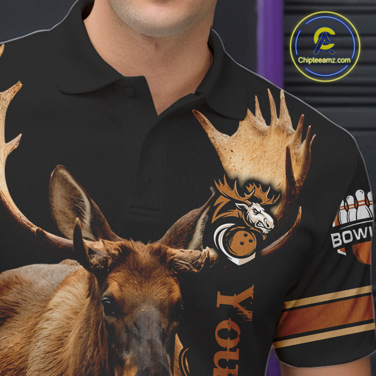 Moose Bowling Polo Quarter-Zip Shirts For Men Custom Bowling League Shirt Bowling Team Jerseys NYN4197