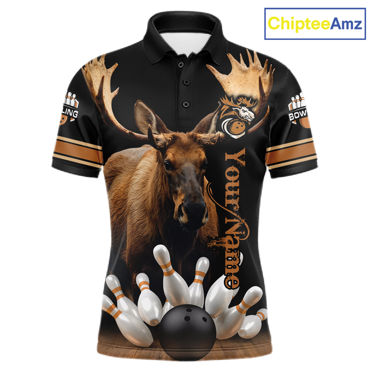 Moose Bowling Polo Quarter-Zip Shirts For Men Custom Bowling League Shirt Bowling Team Jerseys NYN4197
