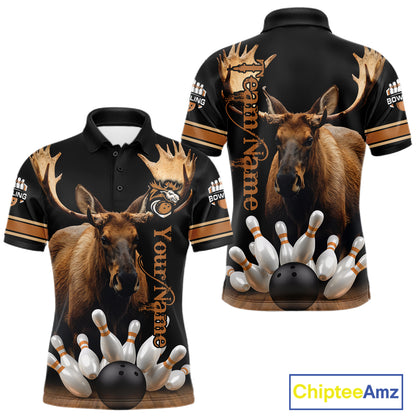 Moose Bowling Polo Quarter-Zip Shirts For Men Custom Bowling League Shirt Bowling Team Jerseys NYN4197