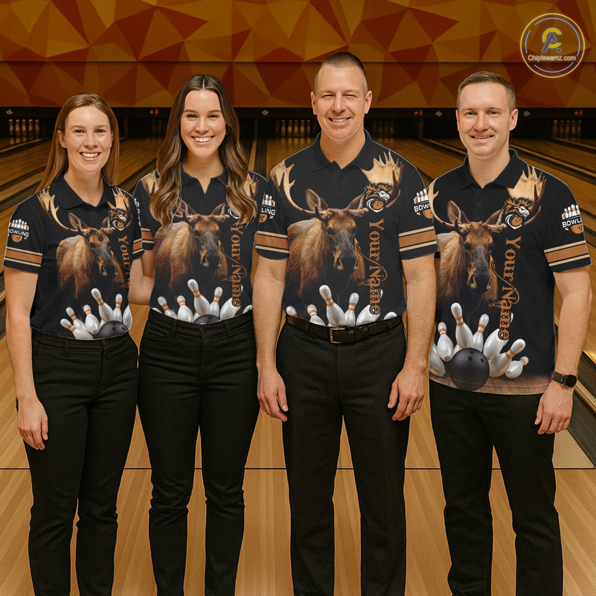 Moose Bowling Polo Quarter-Zip Shirts For Women Custom Bowling League Shirt Bowling Team Jerseys NYN4197