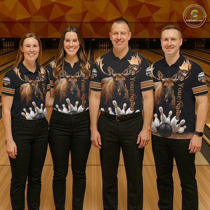Moose Bowling Polo Quarter-Zip Shirts For Women Custom Bowling League Shirt Bowling Team Jerseys NYN4197
