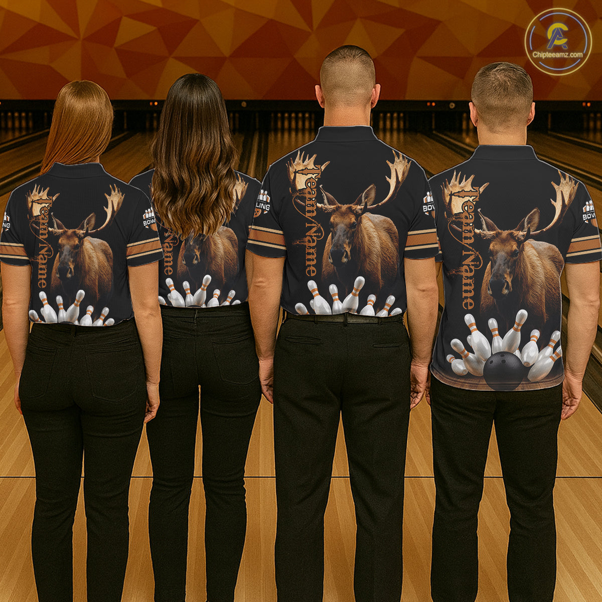 Moose Bowling Polo Quarter-Zip Shirts For Women Custom Bowling League Shirt Bowling Team Jerseys NYN4197