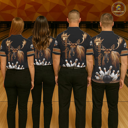 Moose Bowling Polo Quarter-Zip Shirts For Women Custom Bowling League Shirt Bowling Team Jerseys NYN4197