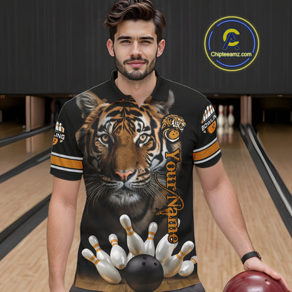 Tiger Bowling Polo Quarter-Zip Shirts For Men Custom Bowling League Shirt Bowling Team Jerseys NYN4198