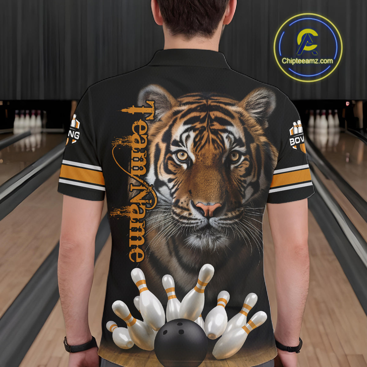 Tiger Bowling Polo Quarter-Zip Shirts For Men Custom Bowling League Shirt Bowling Team Jerseys NYN4198