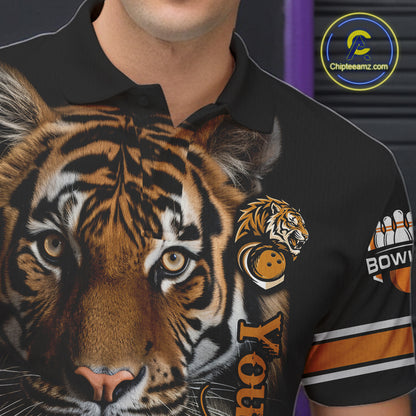 Tiger Bowling Polo Quarter-Zip Shirts For Men Custom Bowling League Shirt Bowling Team Jerseys NYN4198