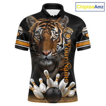 Tiger Bowling Polo Quarter-Zip Shirts For Men Custom Bowling League Shirt Bowling Team Jerseys NYN4198