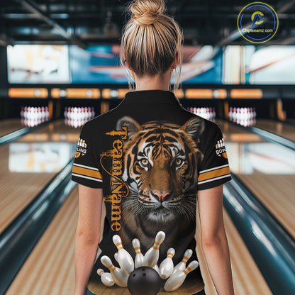 Tiger Bowling Polo Quarter-Zip Shirts For Women Custom Bowling League Shirt Bowling Team Jerseys NYN4198