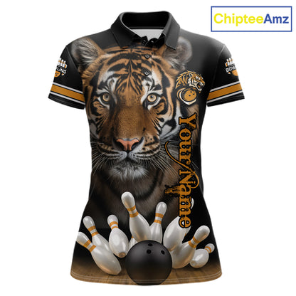 Tiger Bowling Polo Quarter-Zip Shirts For Women Custom Bowling League Shirt Bowling Team Jerseys NYN4198