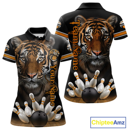 Tiger Bowling Polo Quarter-Zip Shirts For Women Custom Bowling League Shirt Bowling Team Jerseys NYN4198