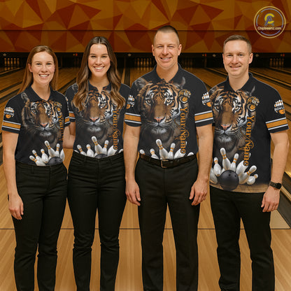 Tiger Bowling Polo Quarter-Zip Shirts For Men Custom Bowling League Shirt Bowling Team Jerseys NYN4198