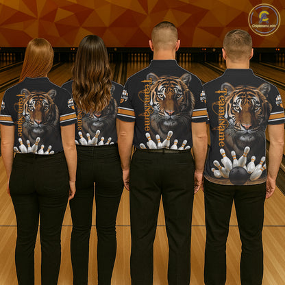 Tiger Bowling Polo Quarter-Zip Shirts For Men Custom Bowling League Shirt Bowling Team Jerseys NYN4198