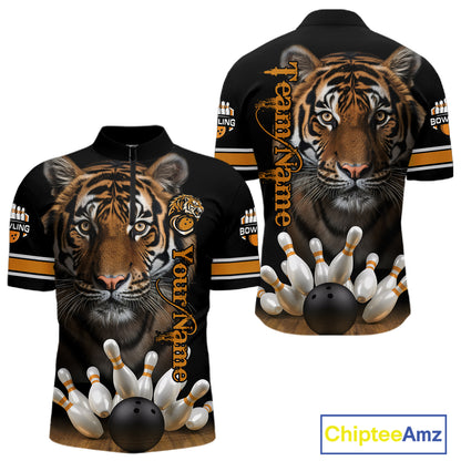 Tiger Bowling Polo Quarter-Zip Shirts For Men Custom Bowling League Shirt Bowling Team Jerseys NYN4198